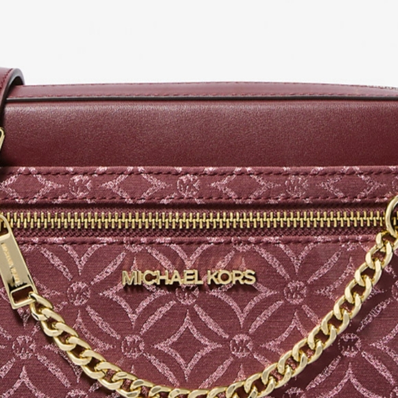 NEW Michael Kors Large Jet Set Metallic Logo Jacquard Crossbody - Picture 2 of 6